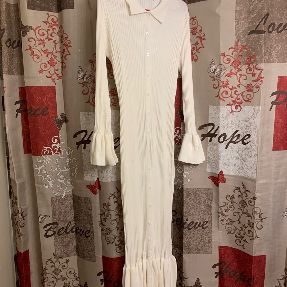 Long sleeve sweater dress.